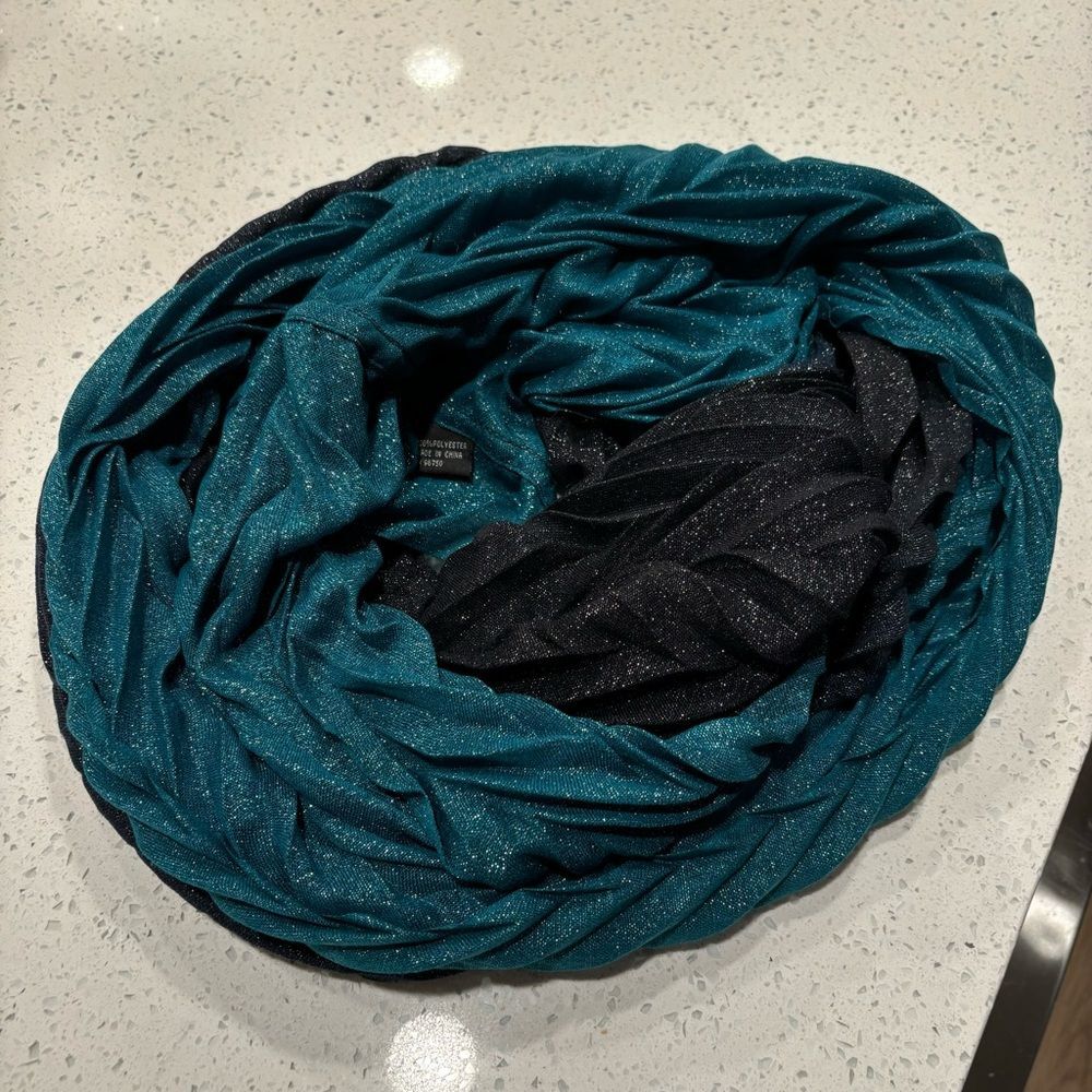 Black and teal hombre sparkling infinity scarf